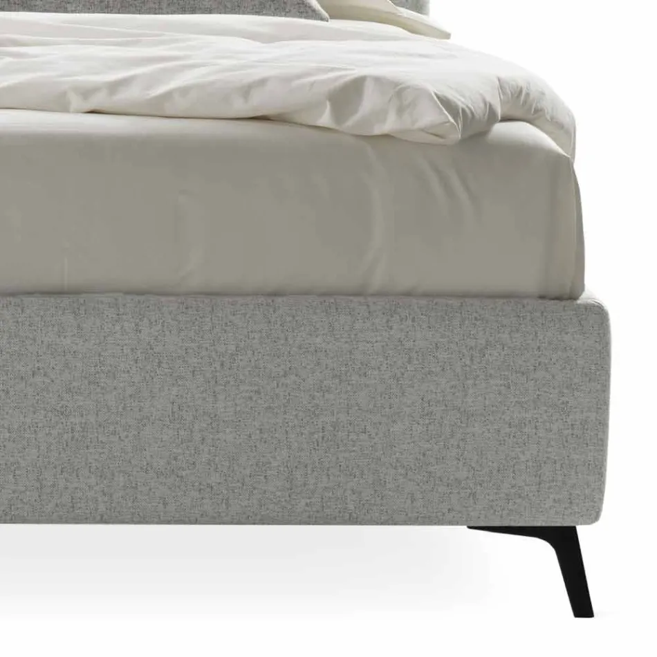 Cama tapizada doble con contenedor de tela Made in Italy - Guijarro viadurini