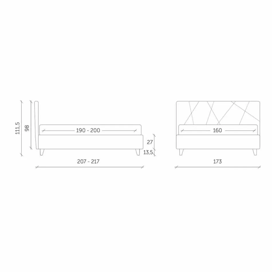 Cama tapizada doble con contenedor de tela Made in Italy - Guijarro viadurini