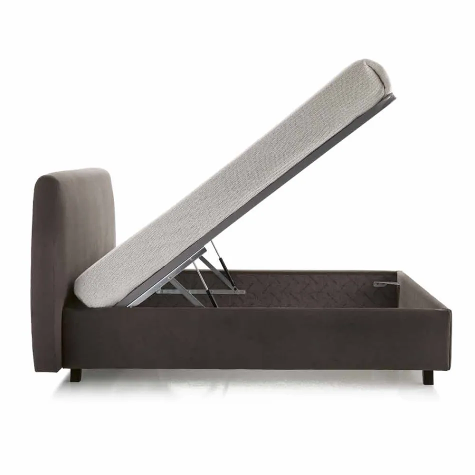 cama doble tapizada en piel sintética con caja de 160x190 / 200 cm Agly viadurini