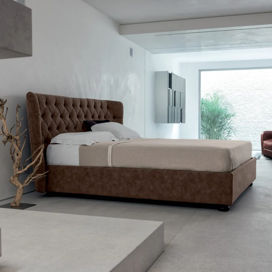 Cama doble tapizada en espuma de poliuretano Made in Italy - Capriccio viadurini