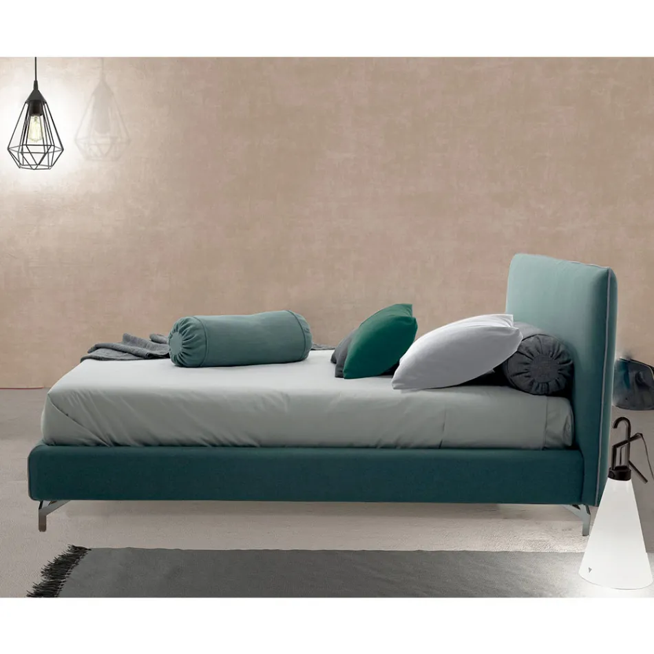 Cama doble tapizada en tela o ecopiel Made in Italy - Elettro viadurini