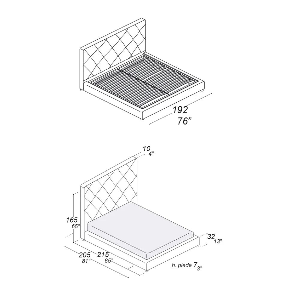 Cama doble tapizada revestida en tela o piel - Celebre viadurini