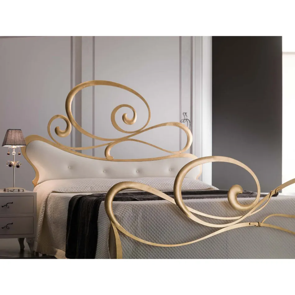 Cama doble de hierro con pie de cama a juego Made in Italy - Laser viadurini