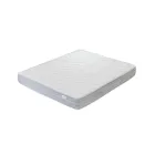 Cama doble de hierro y cuero auténtico, 2 mesitas de noche y colchón - Reasons viadurini