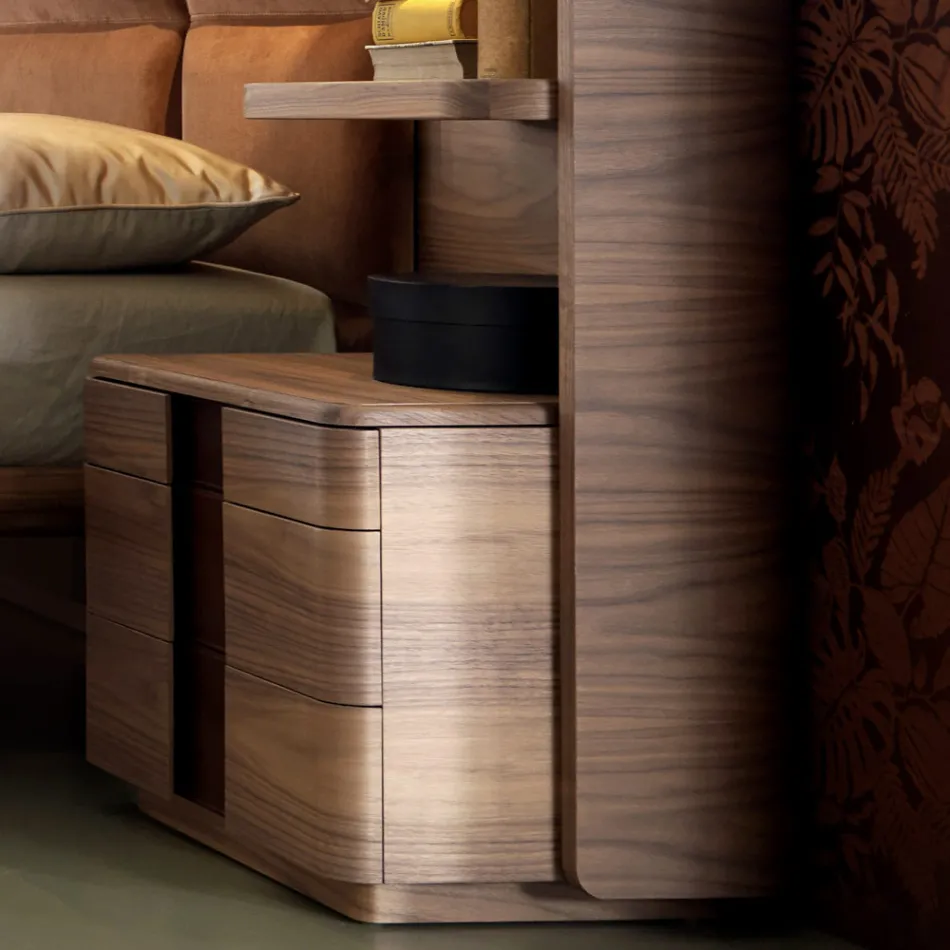 Grilli York hizo cama doble tapizada de madera maciza Italia viadurini