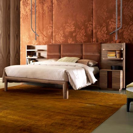 Grilli York hizo cama doble tapizada de madera maciza Italia viadurini