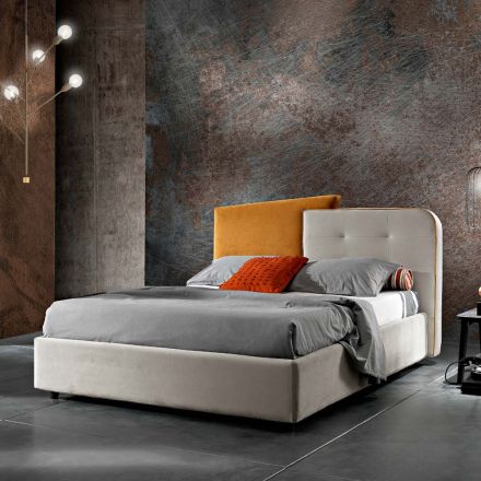Cama doble de diseño moderno en terciopelo gris y naranja - Plorifon viadurini