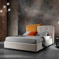 Cama doble de diseño moderno en terciopelo gris y naranja - Plorifon