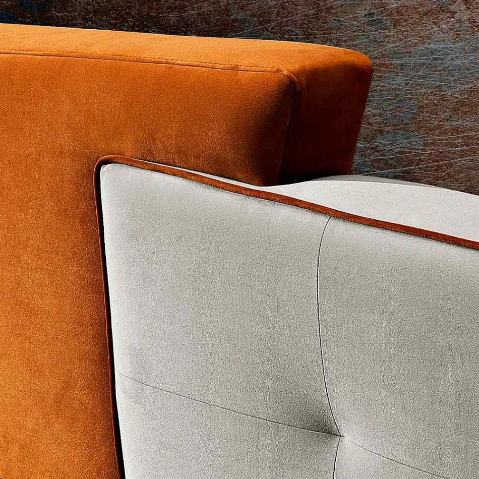 Cama doble de diseño moderno en terciopelo gris y naranja - Plorifon viadurini