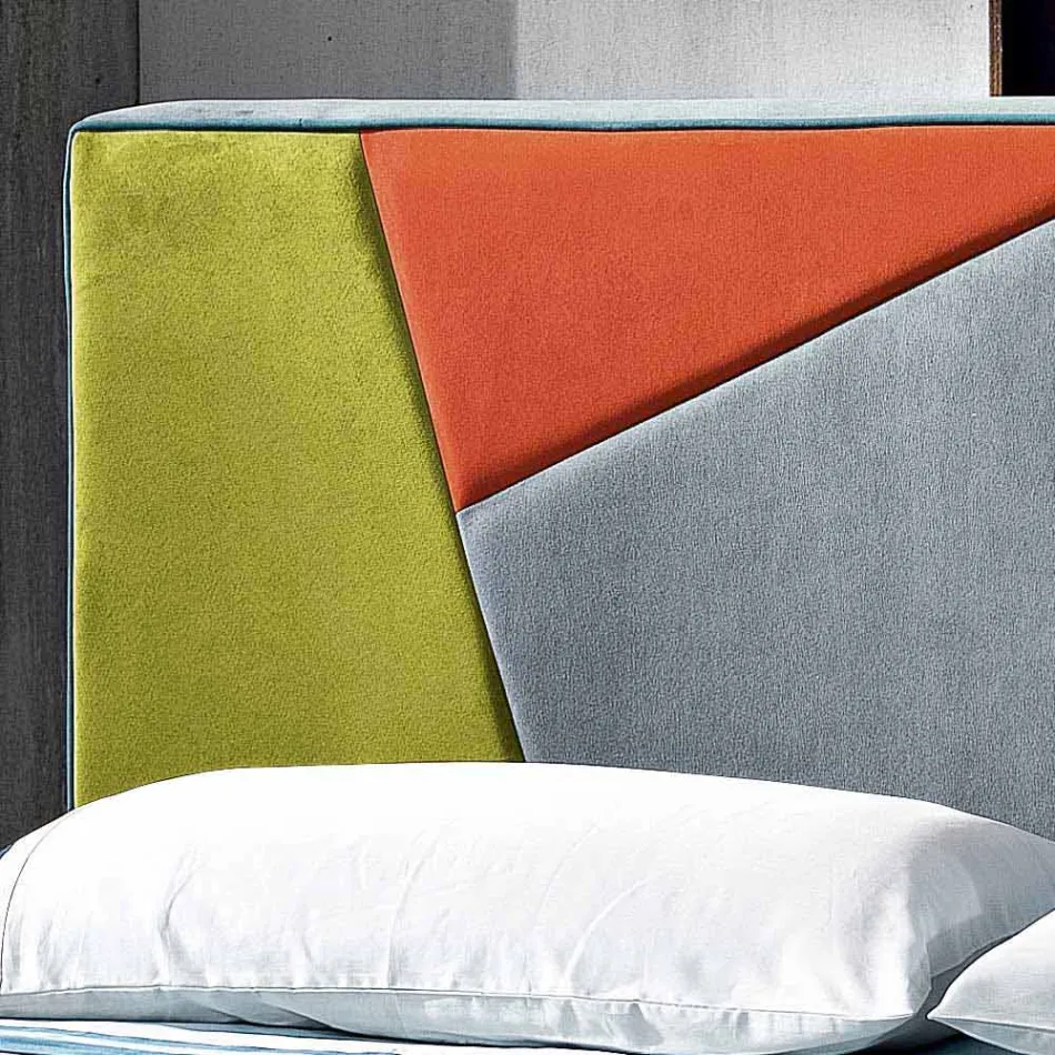 cama doble tapizada contemporánea con el cuadro de pico 160x190 / 200cm Mia viadurini