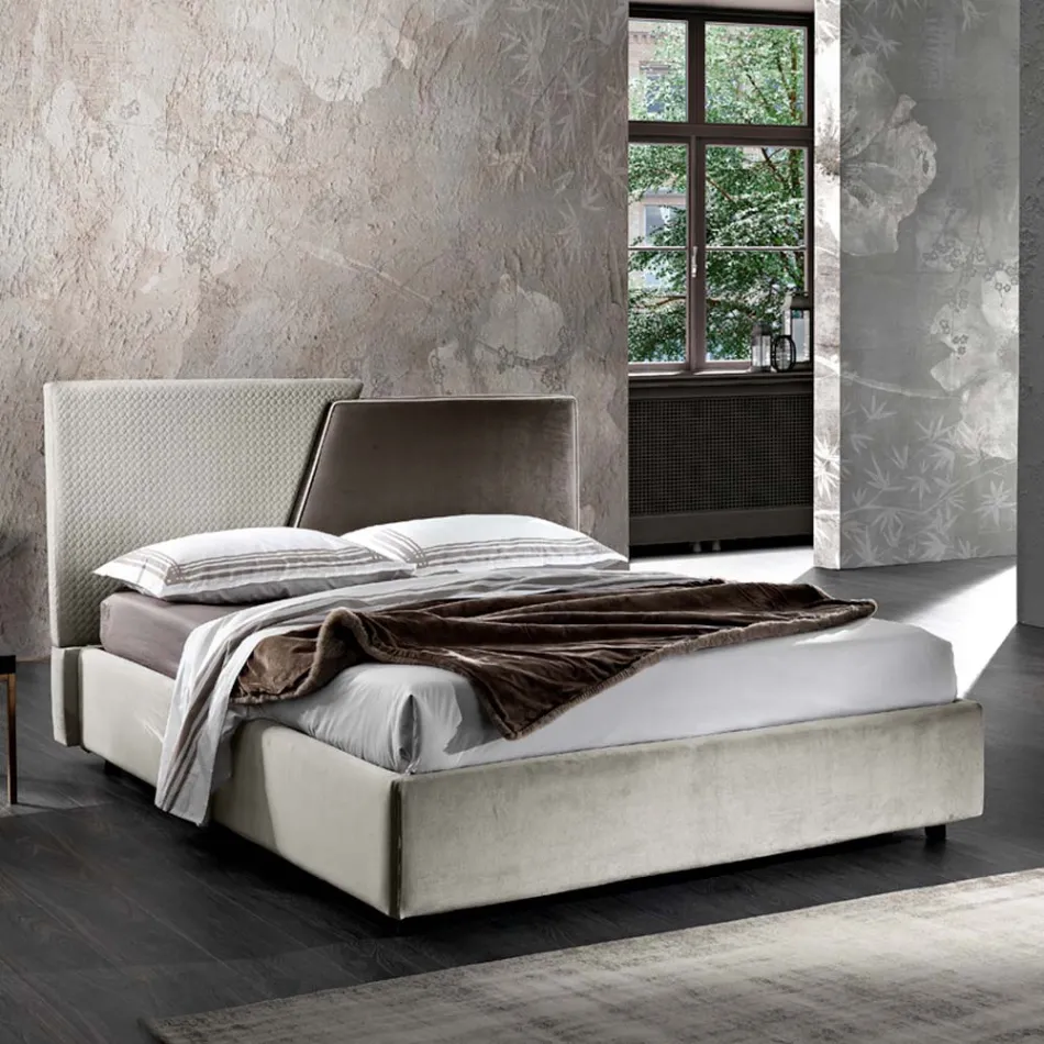 Cama Doble Moderna Tapizada con Diseño Acolchado o Liso - Aftamo viadurini
