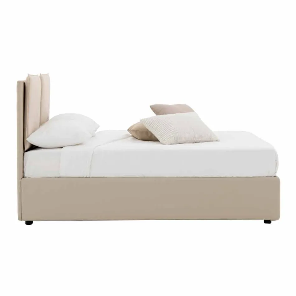 Cama doble moderna de cuero y tela Made in Italy - Zeldo viadurini