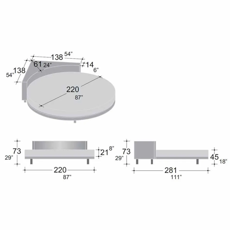 Cama doble redonda moderna con cabecera angular Made in Italy - Tima viadurini