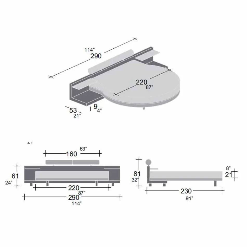 Cama doble redonda tapizada en ecopiel de diseño Made in Italy - Vesio viadurini