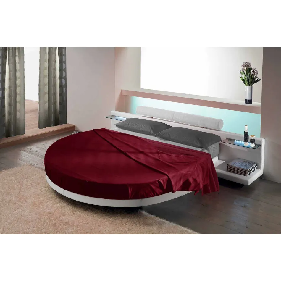 Cama doble redonda tapizada en ecopiel de diseño Made in Italy - Vesio viadurini