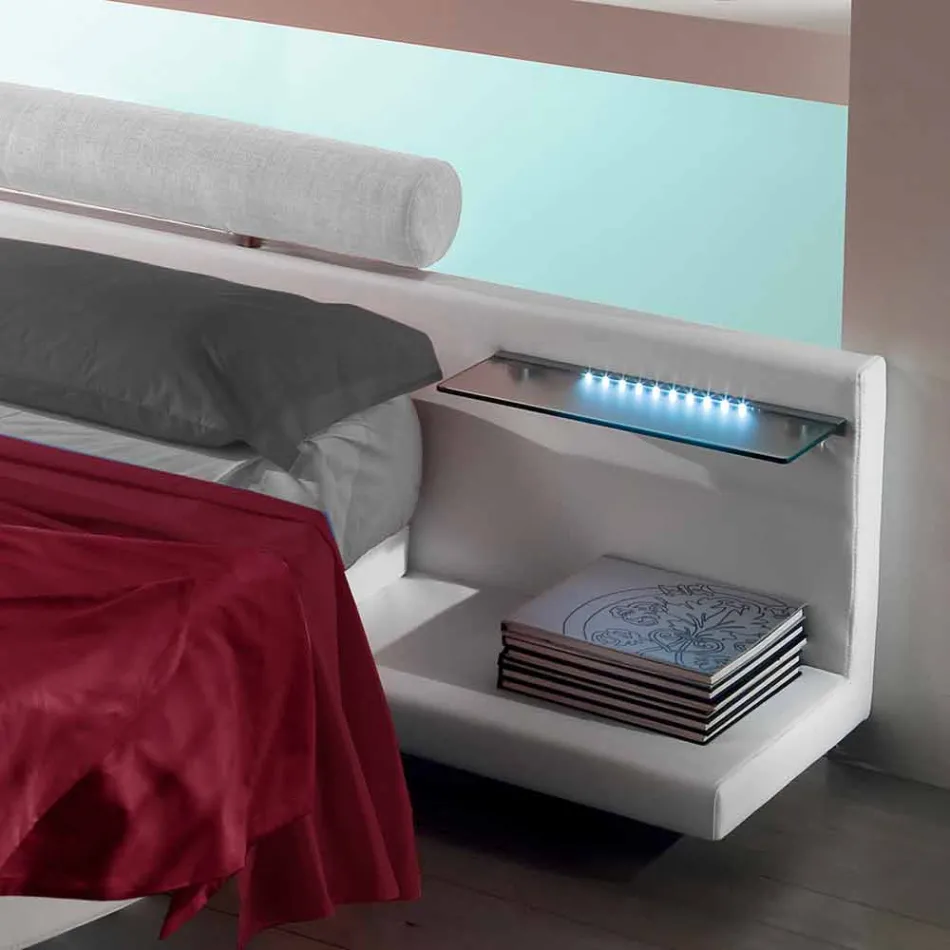 Cama doble redonda tapizada en ecopiel de diseño Made in Italy - Vesio viadurini