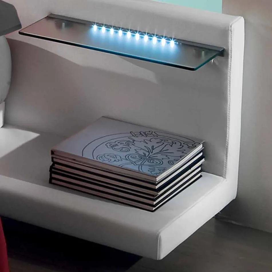 Cama doble redonda tapizada en ecopiel de diseño Made in Italy - Vesio viadurini