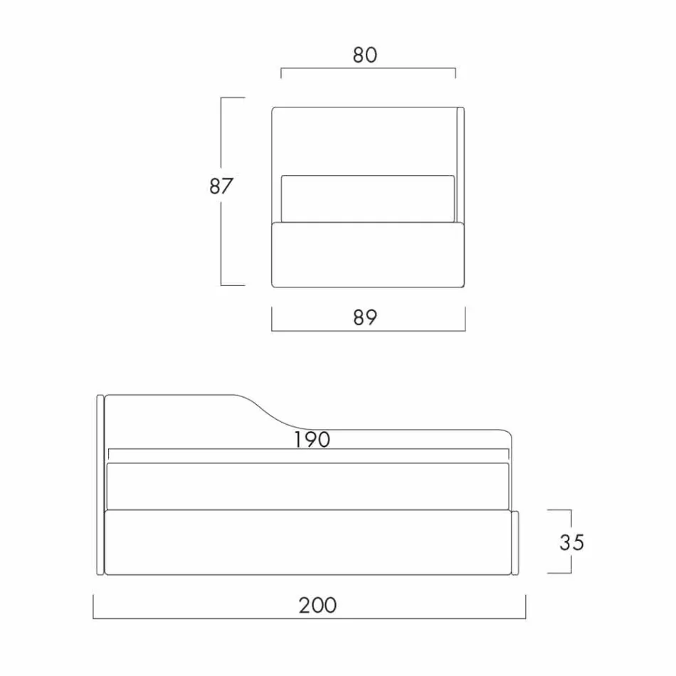 Cama individual con cabecera en forma y panel lateral, Line8 Bolzan viadurini