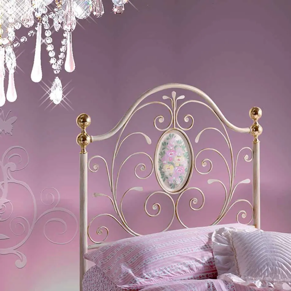 Cama individual en Hierro forjado turquesa viadurini