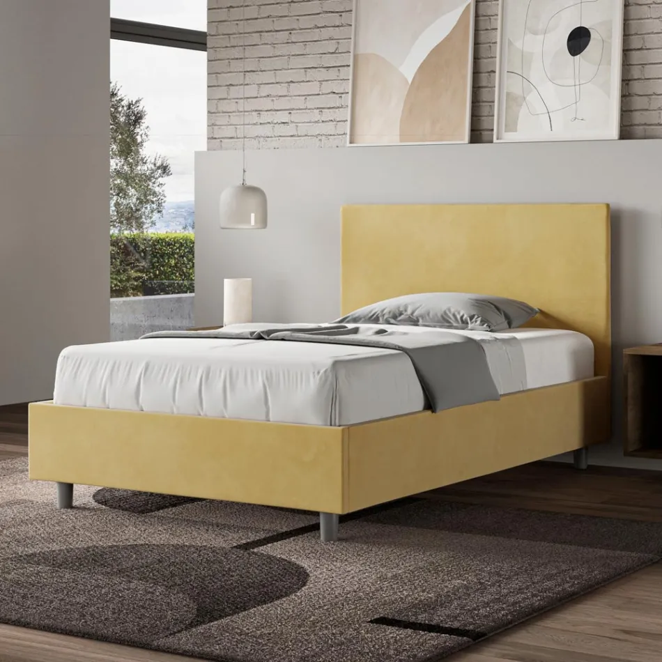Cama Queen Size de 120x200 cm con cabecero de microfibra, fabricada en Italia - Pallone viadurini