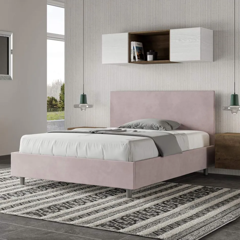 Cama doble de 140 x 200 cm con cabecero de microfibra fabricada en Italia - Pallone viadurini