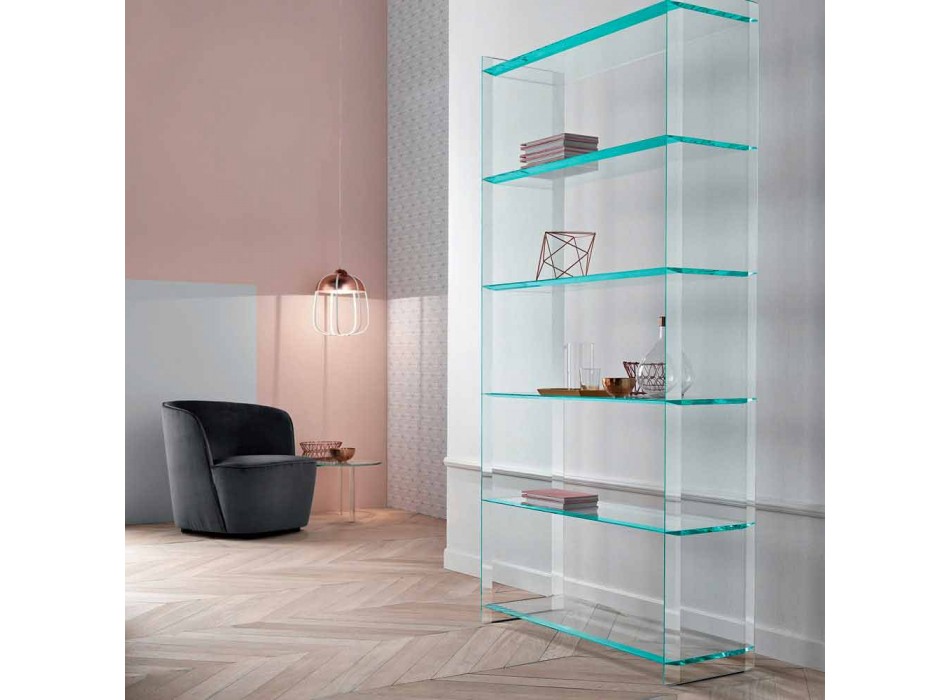 Librería de pared o independiente en diseño de vidrio extraclaro 6 estantes - Ramen viadurini