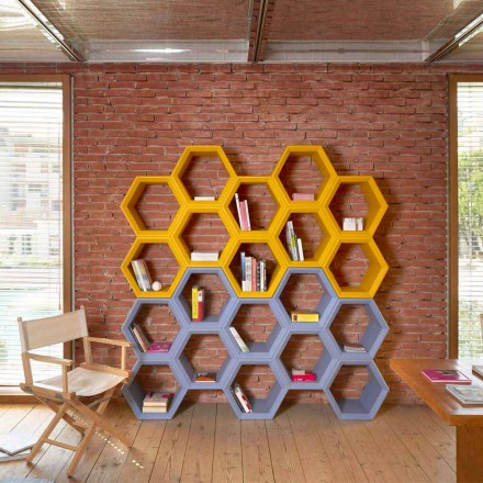 Librería de pared Slide Hexa de colores fabricada en Italia. viadurini
