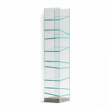 Estantería de suelo de diseño en vidrio con base de acero Made in Italy - Biba viadurini