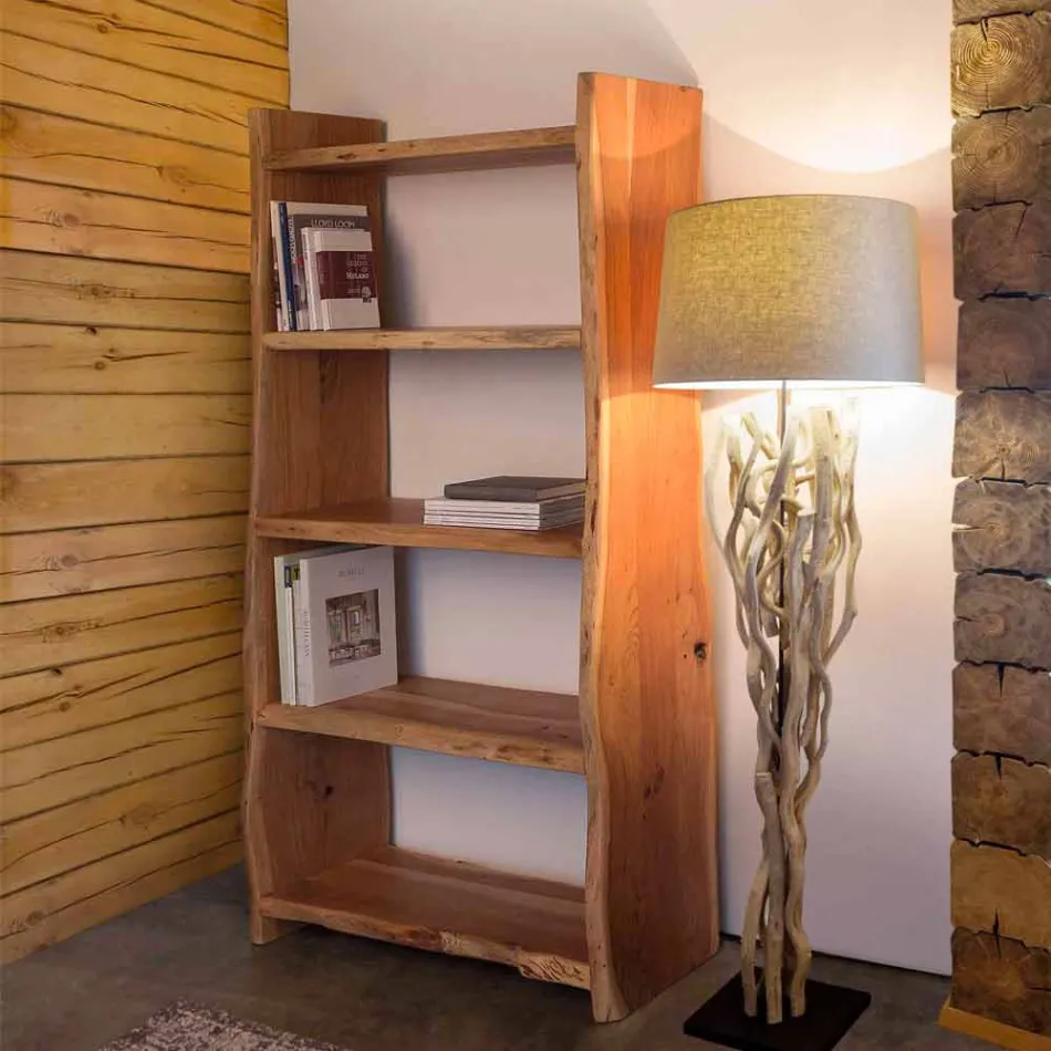 Librería de piso moderno en madera de acacia con 5 estantes Homemotion - Lauro viadurini