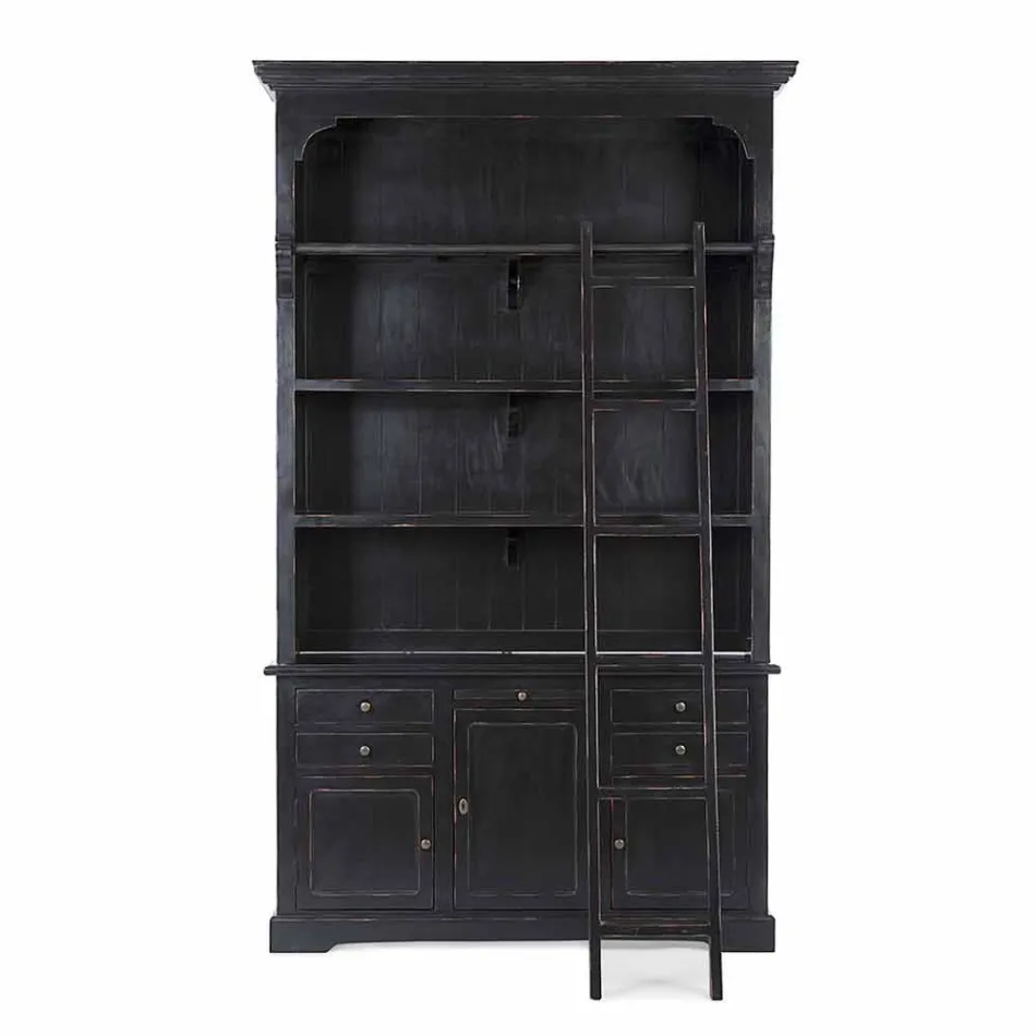 Librería de madera de diseño clásico con escalera decorativa Homemotion - Cedro viadurini