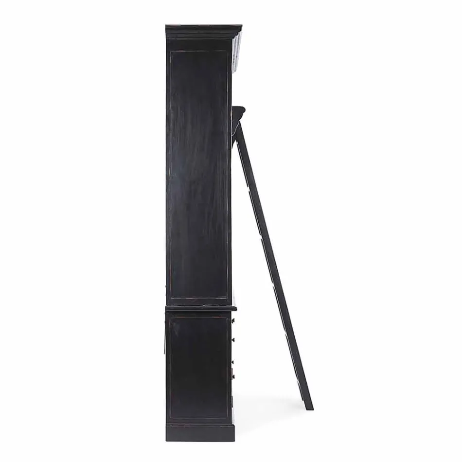 Librería de madera de diseño clásico con escalera decorativa Homemotion - Cedro viadurini