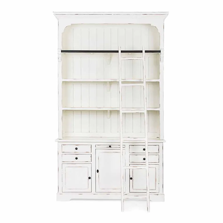 Librería de madera de diseño clásico con escalera decorativa Homemotion - Cedro viadurini