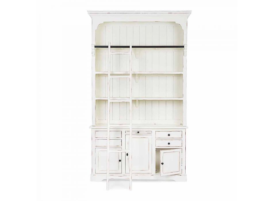 Librería de madera de diseño clásico con escalera decorativa Homemotion - Cedro viadurini