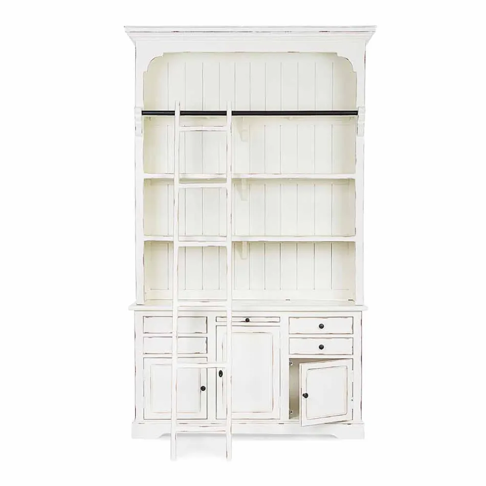 Librería de madera de diseño clásico con escalera decorativa Homemotion - Cedro viadurini