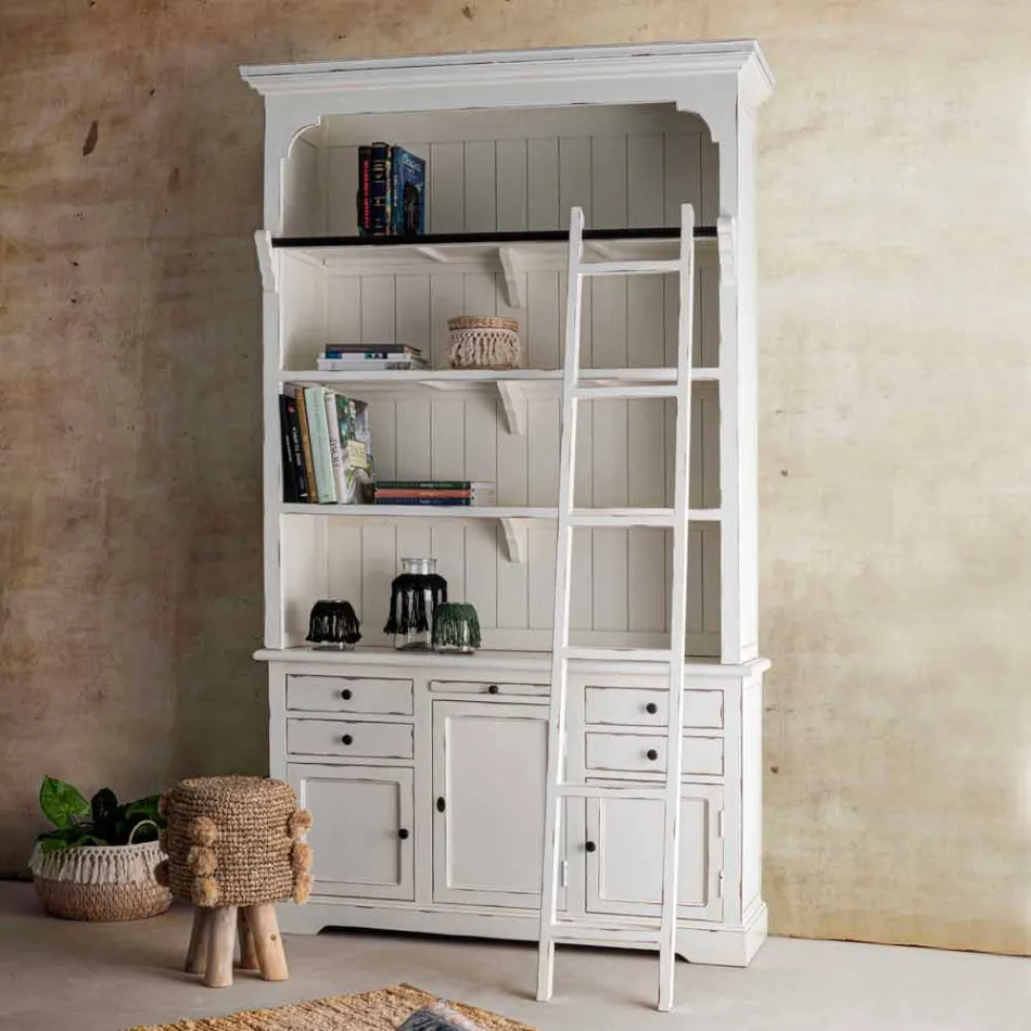 Librería de madera de diseño clásico con escalera decorativa Homemotion - Cedro viadurini