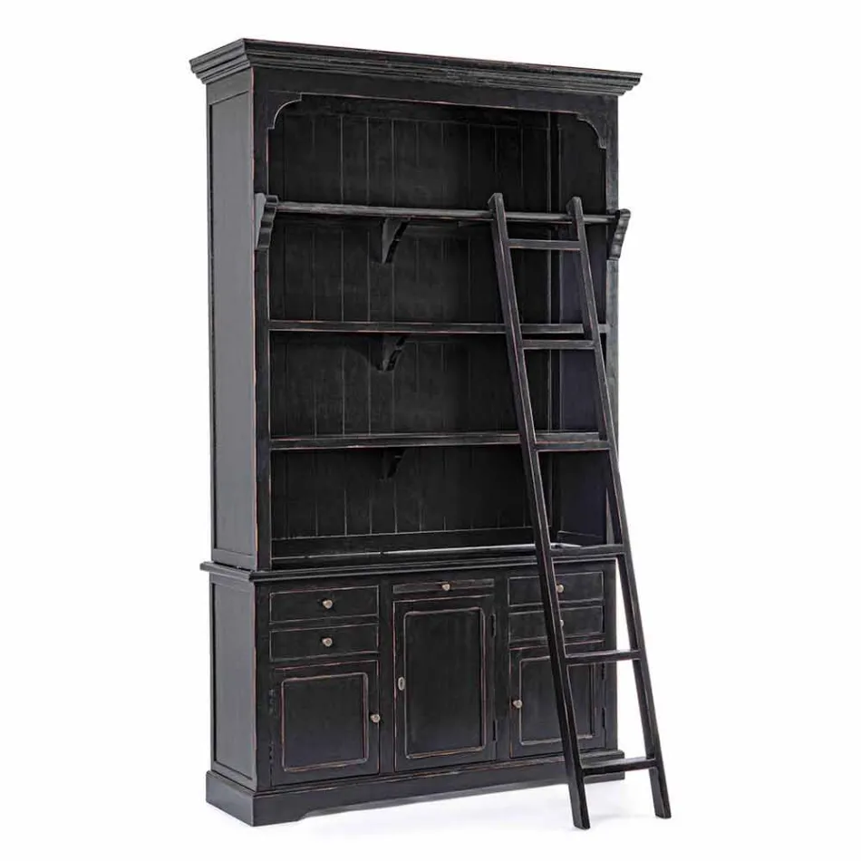 Librería de madera de diseño clásico con escalera decorativa Homemotion - Cedro viadurini