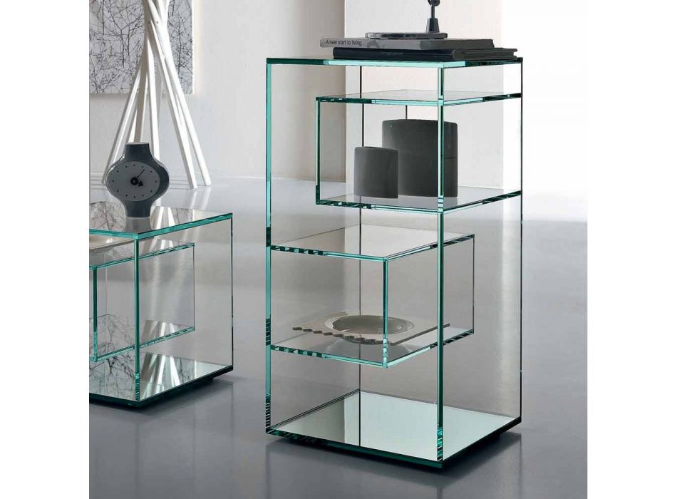 Librería de exhibición baja independiente para sala de estar en vidrio extraclaro - Linzy viadurini