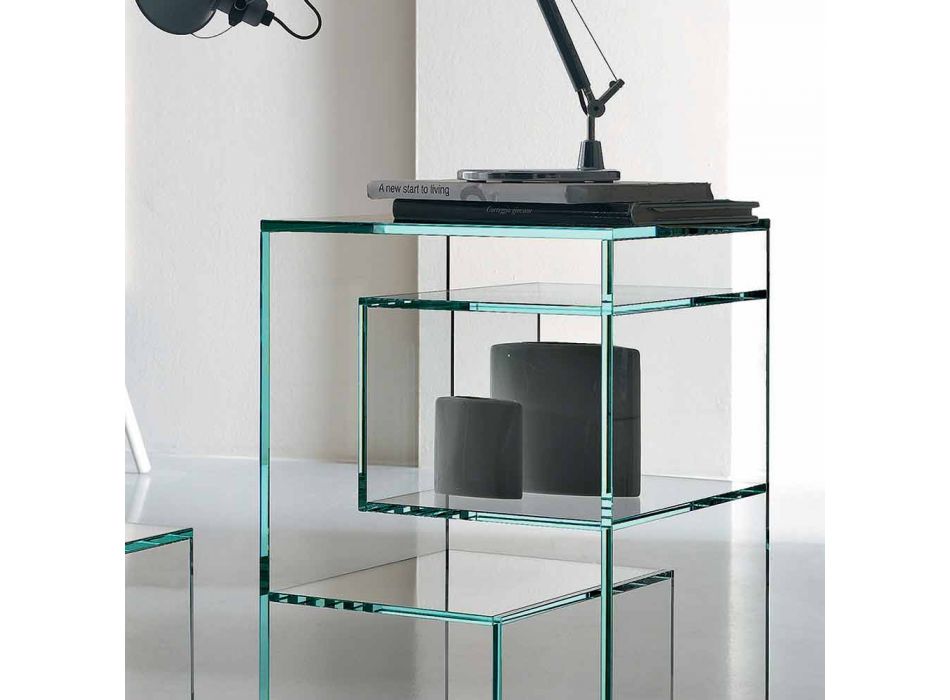 Librería de exhibición baja independiente para sala de estar en vidrio extraclaro - Linzy viadurini