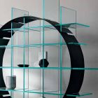 Librería circular independiente en vidrio extraclaro y negro cepillado - Marco viadurini