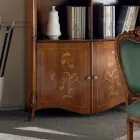 Librería en Madera de Nogal Bassano con Incrustaciones y Puertas Made in Italy - Commodo viadurini