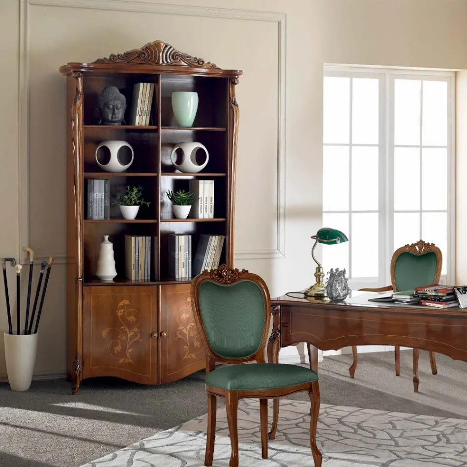 Librería de madera de nogal Bassano con incrustaciones y puertas Made in Italy - Commodo viadurini