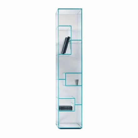 Librería de una sola columna en vidrio extraclaro o ahumado para sala de estar - Linzy viadurini