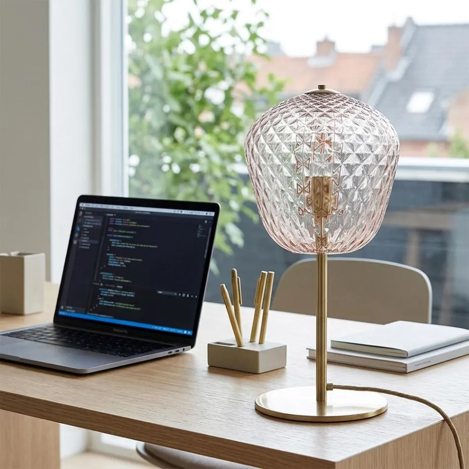 Lámpara de mesa grande de cristal veneciano en varios colores, fabricada en Italia - Elisia viadurini