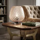 Lámpara de mesa pequeña de cristal soplado a mano, fabricada en Italia - Elisia  viadurini