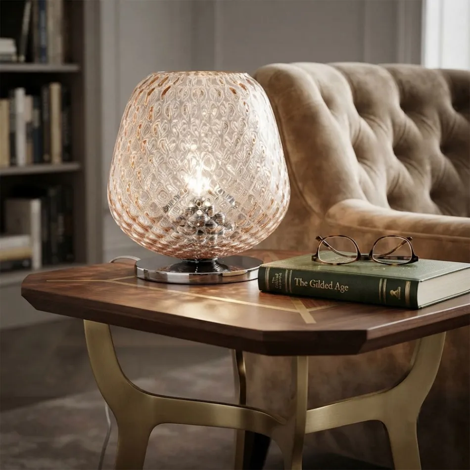 Lámpara de mesa pequeña de cristal soplado a mano, fabricada en Italia - Elisia  viadurini