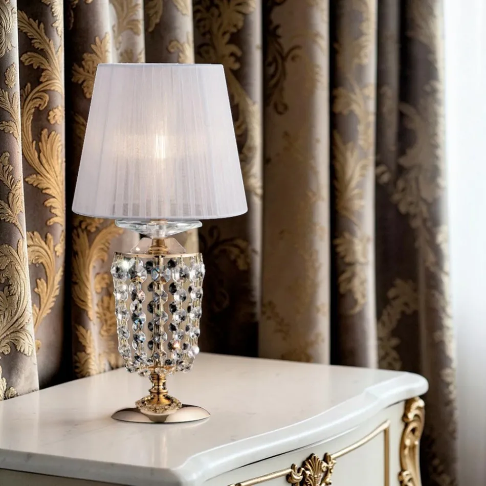 Lámpara de mesa de hierro dorado con pantalla, fabricada en Italia - Austria viadurini