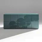 Aparador de 5 puertas en MDF lacado con decoración grabada y acabada a mano - Cangrejo viadurini