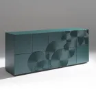 Aparador de 5 puertas en MDF lacado con decoración grabada y acabada a mano - Cangrejo viadurini