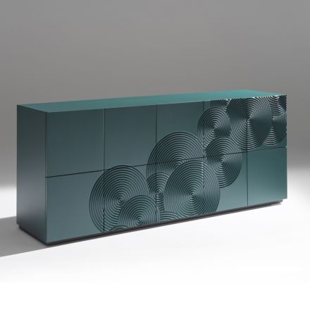 Aparador de 5 puertas en MDF lacado con decoración grabada y acabada a mano - Cangrejo viadurini