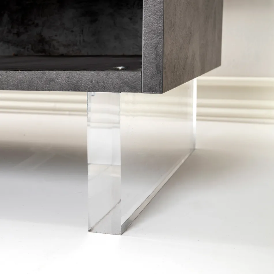 Aparador con 2 puertas y 2 compartimentos laterales abiertos en melamina Made in Italy - Mouse viadurini